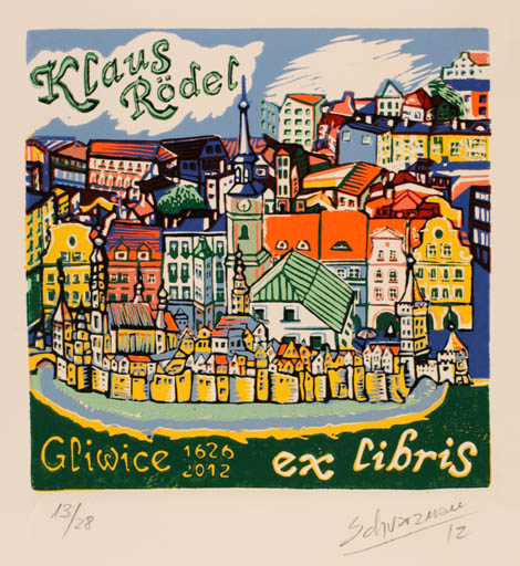 Exlibris by Maurico Schwarzman from Argentina for Klaus Rödel - City 