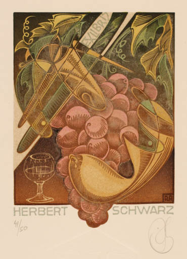 Exlibris by Ruslan Agirba from Russia for Herbert Schwarz - Wine 