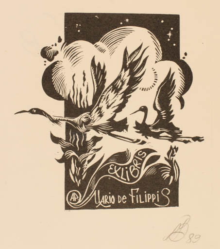 Exlibris by Ruslan Agirba from Russia for Mario de Filippis - Bird 