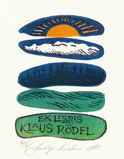 Exlibris by Andrzej Eizans from Latvia for Klaus Rödel - Scenery/Landscape Sun 