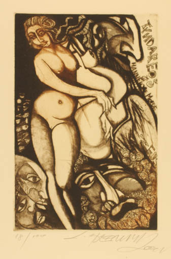 Exlibris by Leo Bednarik from Slovak Republic for Hannelore Moede - Woman Nude 