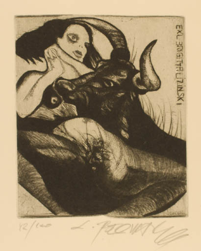 Exlibris by Leo Bednarik from Slovak Republic for Brigitta Lizinski - Erotica Europa and the Bull 