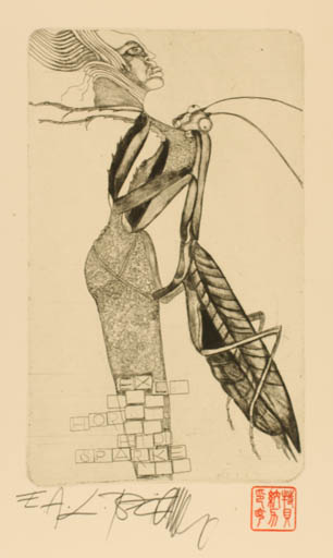 Exlibris by Leo Bednarik from Slovak Republic for Heidi & Horst Sparke - Insect Woman 