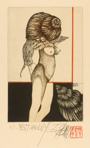 Exlibris by Leo Bednarik from Slovak Republic for ? ? - Woman Nude Surrealism 