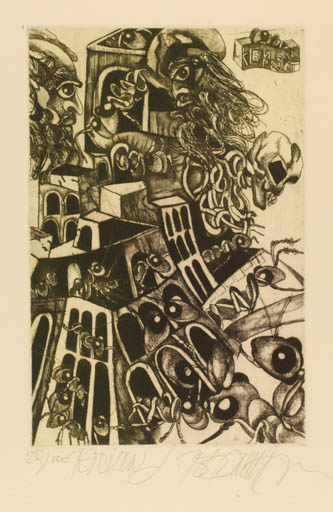 Exlibris by Leo Bednarik from Slovak Republic for Klein Print - Architecture Insect Surrealism 