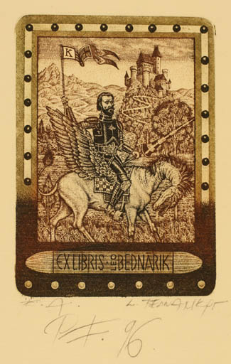 Exlibris by Leo Bednarik from Slovak Republic for Leo Bednarik - Castle/Palace Scenery/Landscape Sct.G. and the Dragon 