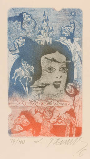 Exlibris by Leo Bednarik from Slovak Republic for Tobias Wimmer - Castle/Palace Fairytale/fable Woman Portrait 