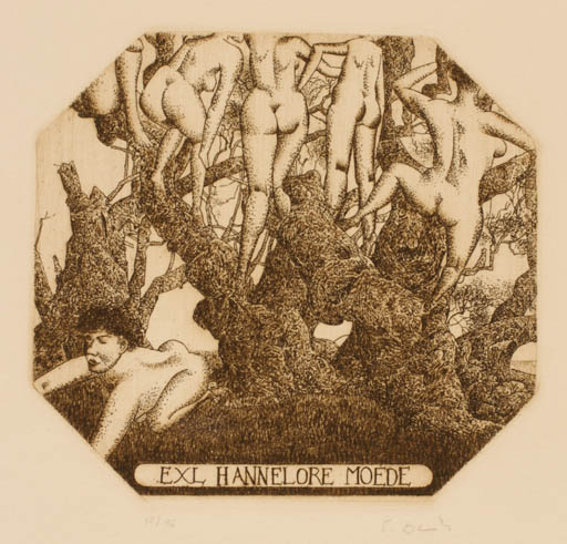 Exlibris by Erhard Beitz from Germany for Hannelore Moede - Group Woman Nude 