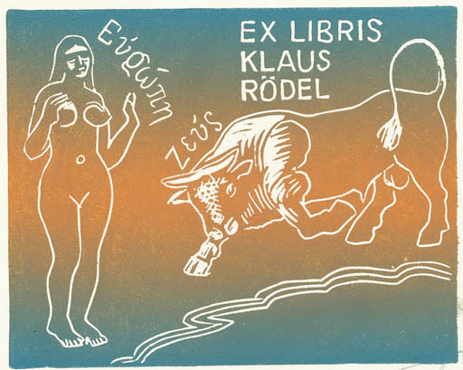 Exlibris by George Sergeev from Russia for Klaus Rödel - Europa and the Bull Mythology 