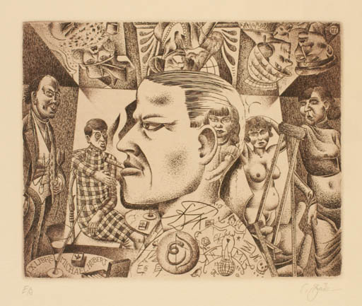 Exlibris by Erhard Beitz from Germany for Michael Hubert - Group Art Woman Man Portrait 