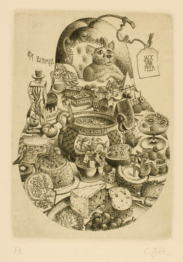 Exlibris by Erhard Beitz from Germany for Jack Van Peer - Cat Food 