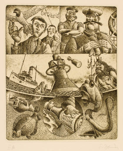 Exlibris by Erhard Beitz from Germany for Carl Wilhelm Hagedorn - Fish Group Maritime 