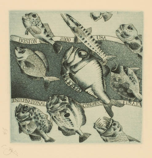 Exlibris by Erhard Beitz from Germany for ? ? - Fish 