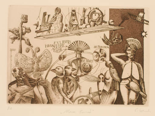 Exlibris by Erhard Beitz from Germany for Hannelore Moede - Surrealism 