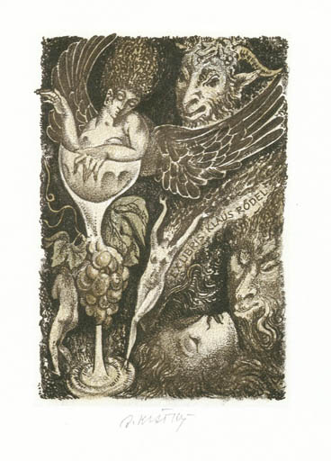 Exlibris by Bohumil Kratky from Czechoslovakia for Klaus Rödel - Wine 