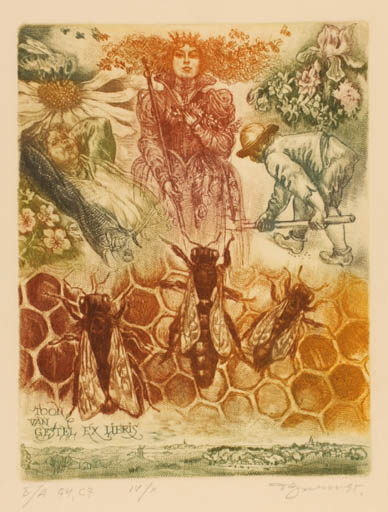 Exlibris by David Bekker from Ukraine for Toon Van Gestel - Insect Woman 