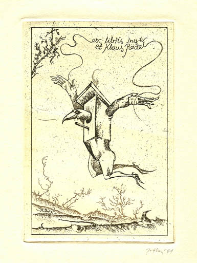 Exlibris by Janusz Halicki from Poland for Klaus & Inge Rödel - Surrealism 