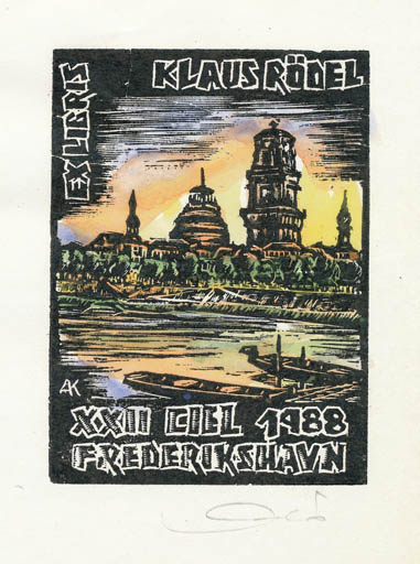 Exlibris by Kàroly Andrusko from Yugoslavia for Klaus Rödel - City Exlibris Congress Maritime 