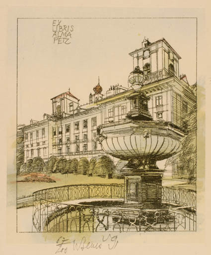 Exlibris by Karel Benes from Czech Republic for Alma Petz - Architecture Castle/Palace 