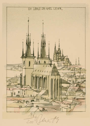 Exlibris by Karel Benes from Czech Republic for Dr. Axel Leier - Architecture City Church 