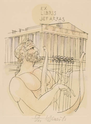 Exlibris by Karel Benes from Czech Republic for Jef Arras - Classical antiquity Man Music 