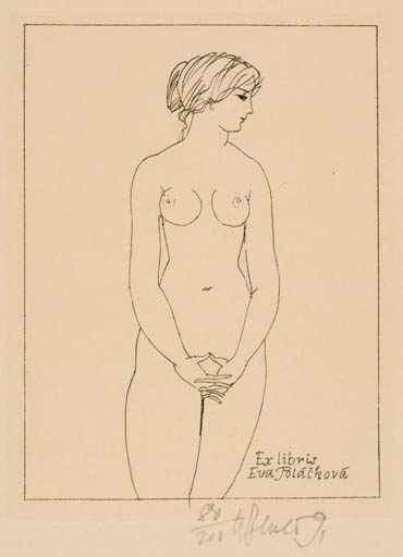 Exlibris by Karel Benes from Czech Republic for Eva Polackova - Woman Nude 