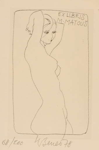 Exlibris by Karel Benes from Czech Republic for Miroslav Matous - Woman Nude 