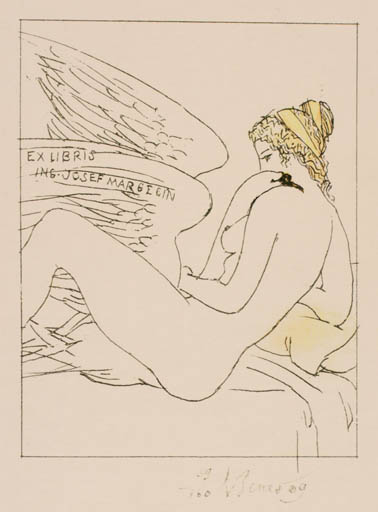 Exlibris by Karel Benes from Czech Republic for Josef Margecin - Leda and the Swan 