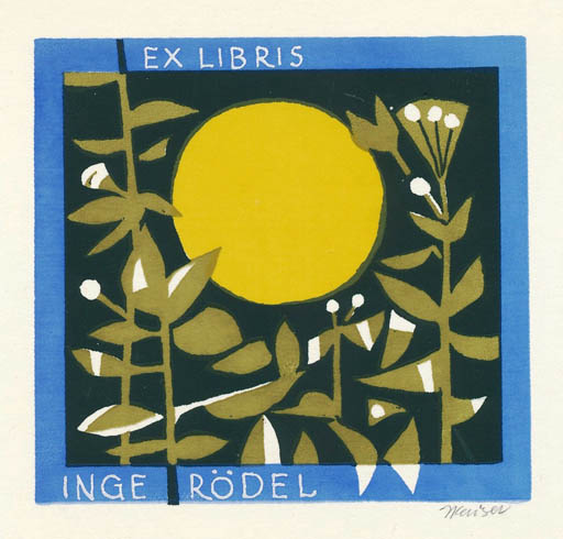 Exlibris by Jaroslav Kaiser from Czechoslovakia for Inge Rödel - Flower Sun 