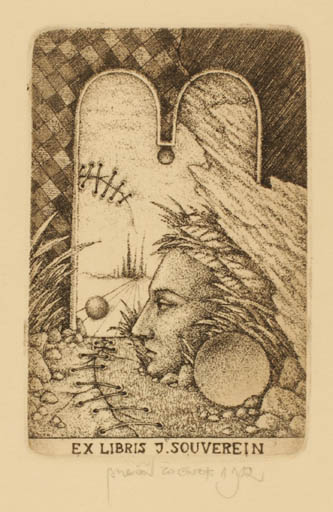 Exlibris by Zdenek Bugan from Slovak Republic for Johannes Souverein - Portrait Surrealism 