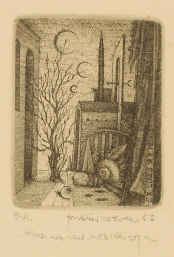 Exlibris by Zdenek Bugan from Slovak Republic for Dr. Rudolf Pribys - Surrealism 