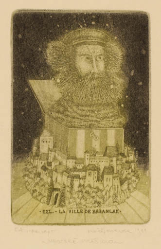 Exlibris by Zdenek Bugan from Slovak Republic for La Ville De Kazanlak - City Portrait 