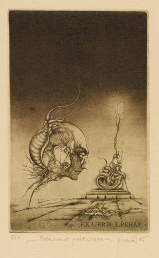 Exlibris by Zdenek Bugan from Slovak Republic for Z. Rehak - Portrait Surrealism 