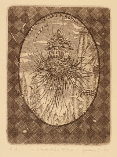 Exlibris by Zdenek Bugan from Slovak Republic for Dr. Axel Leier - Surrealism 