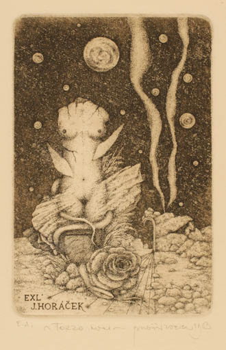 Exlibris by Zdenek Bugan from Slovak Republic for Jaroslav Horanek - Woman Surrealism 