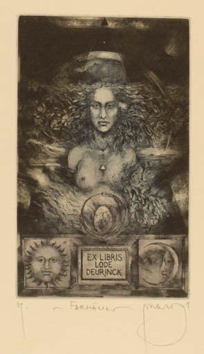 Exlibris by Zdenek Bugan from Slovak Republic for Lodevijk Deurinck - Woman Portrait Surrealism 