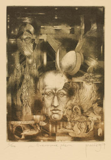 Exlibris by Zdenek Bugan from Slovak Republic for W.K. De Bruijn - Man Portrait Surrealism 