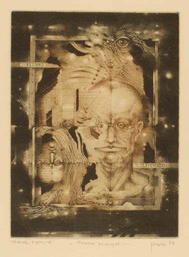 Exlibris by Zdenek Bugan from Slovak Republic for Vagn Åge Clemmensen - Portrait Surrealism 