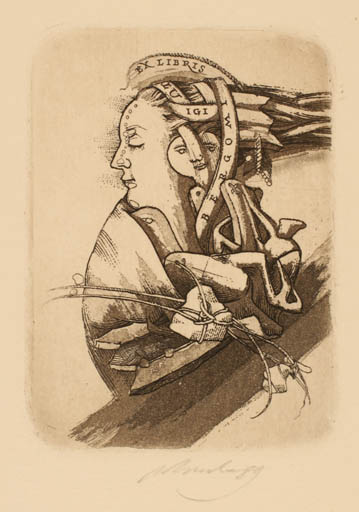 Exlibris by Augustinas Virgilijus Burba from Lithuania for Luigi Bergomi - Woman Portrait 