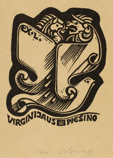 Exlibris by Augustinas Virgilijus Burba from Lithuania for Virginijaus Piesino - Fauna 