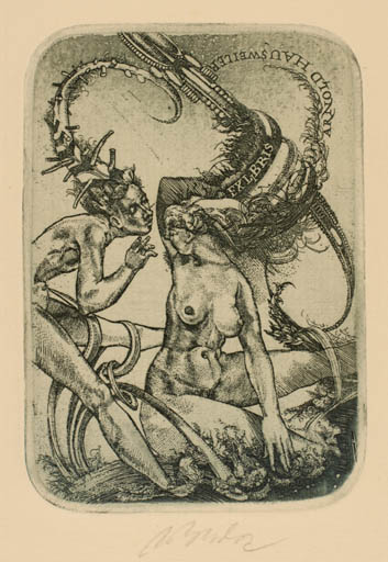 Exlibris by Augustinas Virgilijus Burba from Lithuania for Dr. Arnold Hausweiler - Surrealism 