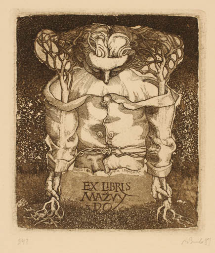 Exlibris by Augustinas Virgilijus Burba from Lithuania for Saknim og   Baney Sakom J. Pragara - Surrealism 