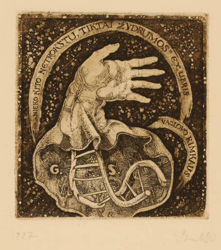 Exlibris by Augustinas Virgilijus Burba from Lithuania for Vaglovo Rimkaus - Hand(s) 