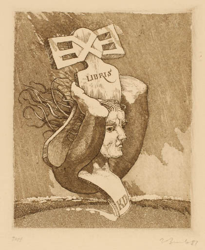 Exlibris by Augustinas Virgilijus Burba from Lithuania for ? KD - Portrait Surrealism 