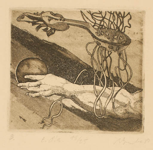 Exlibris by Augustinas Virgilijus Burba from Lithuania for ? ? - Hand(s) Surrealism 