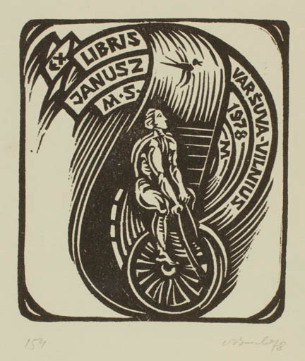 Exlibris by Augustinas Virgilijus Burba from Lithuania for Janusz M.S. Varsuva Vilnius - Man 