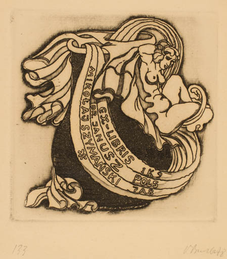 Exlibris by Augustinas Virgilijus Burba from Lithuania for Barbary Klein-Szymanskiej - Woman 