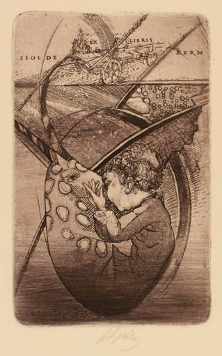 Exlibris by Augustinas Virgilijus Burba from Lithuania for Isolde Kern - Surrealism 