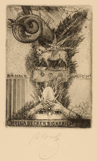 Exlibris by Augustinas Virgilijus Burba from Lithuania for Helga  Becker-Bickerich - Surrealism 