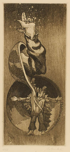 Exlibris by Augustinas Virgilijus Burba from Lithuania for Mario de Filippis - Hand(s) Surrealism 